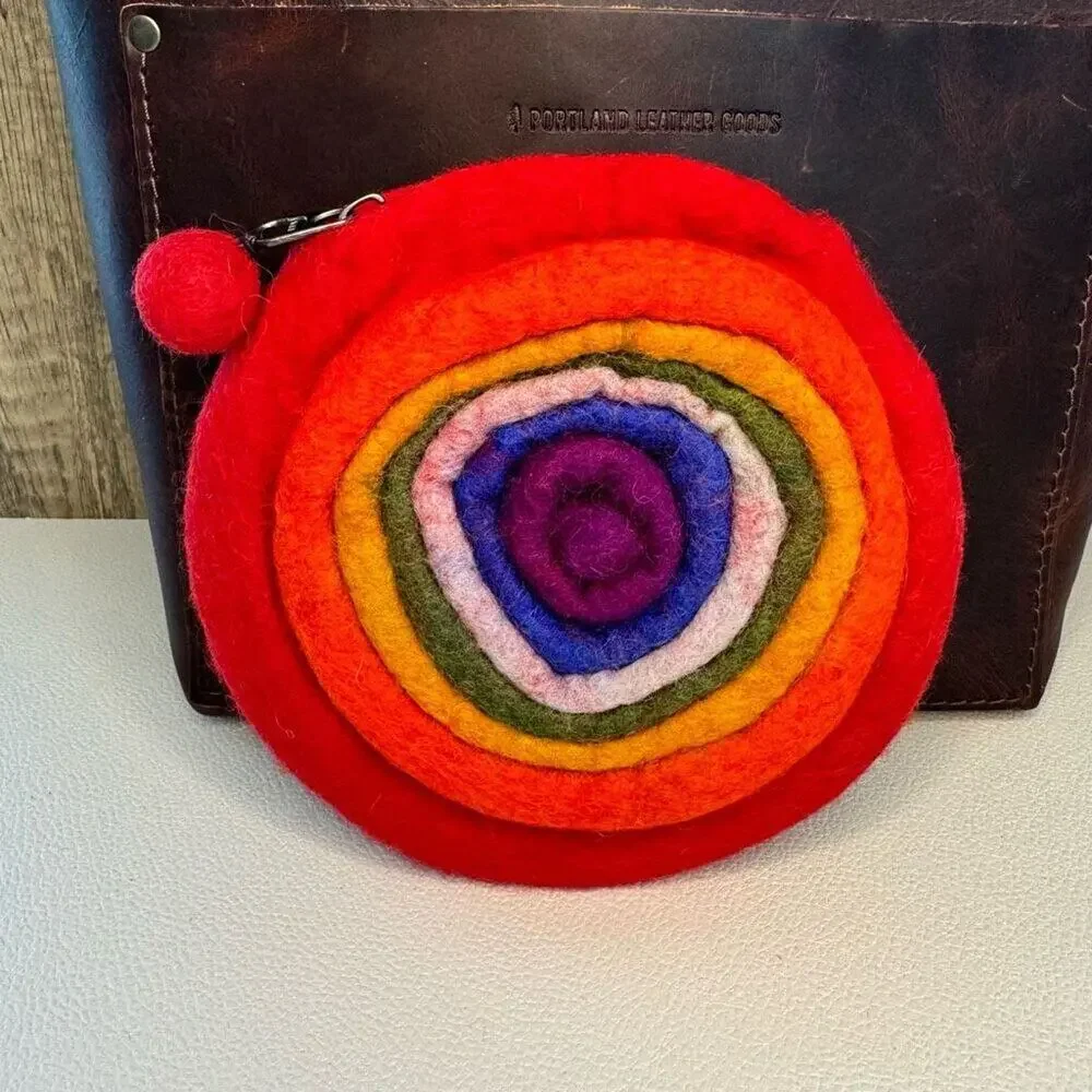 Felt Rainbow Coin Purse Boho Wallet Makeup Bag NEW FAST SHIP